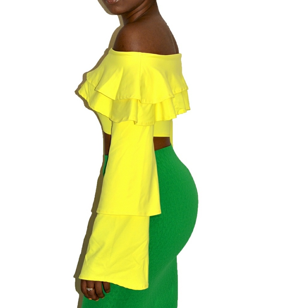 Sunshine Yellow Ruffles Off Shoulder Top - Picture 3 of 3